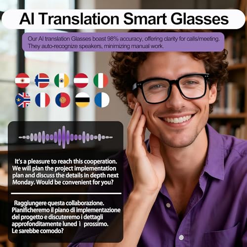 AI Smart Wireless Bluetooth Translation Glasses for Men/Women with Speakers/Bluetooth&140+ Languages Translation Sports/Travel/Drive/Busniess (C1+AI+Color Change Lenses+Black) - Image 5