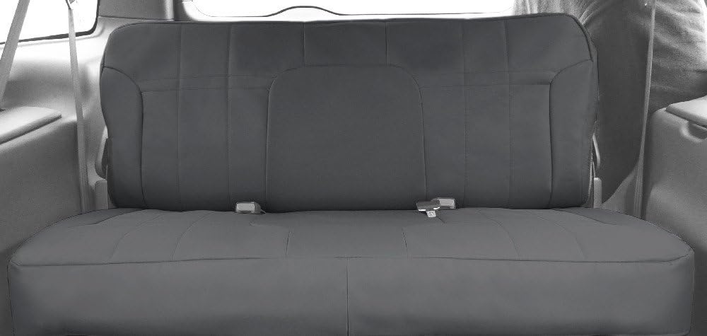 CalTrend Rear Solid Bench Seats, DuraPlus Seat Covers for 1999-2002 Ford F-250 Super Duty|Ford F-350 Super Duty|Ford F-450 Super Duty|Ford F-550 Super Duty Beige Beige Insert with Black Trim