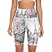 Couple in Grey Paris Street Pink Cherry Blossom Flowers Eiffel Tower Women High Waist Shorts, Workout Yoga Leggings with Back Pocket, Tummy Control Capri Compression Athletic Running Pants M