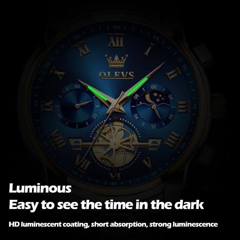 Image of OLEVS Mens Watches Waterproof Stainless Steel Adjustable Bracelet Watch Quartz Analog Watch for Men Fashion Business Classic Mens's Wrist watch's Casual Watches Gold /Blue /Black /White /Face /Dial