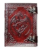 MONTEXOO Leather Journal Dragon Diary Notebook With Lock Dnd Book of shadows 8 Inch Brown