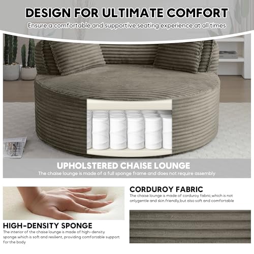 Image of Oversized Round Chair Lounge Chaise Indoor, 53.5 inch Upholstered Corduroy Deep Seat Single Cloud Sofa Chair, Fluffy Modern Large Circle Boneless Sleeper Sofa for Living Room, Bedroom, Camel