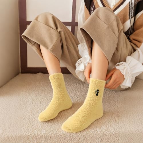 Premillow Fuzzy Socks for Women, Soft Warm Fleece Cat Embroidery Cozy Socks - image 3