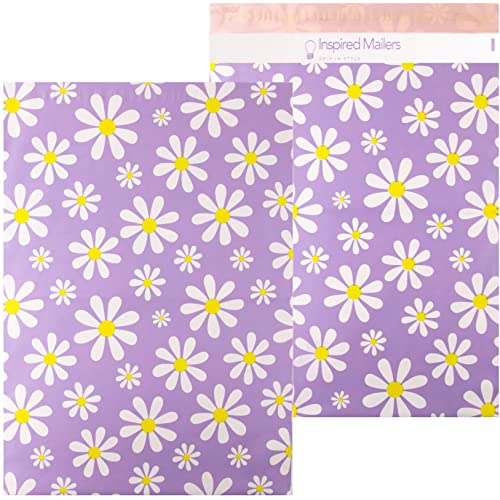 Image of Inspired Mailers - Large Poly Mailers 14.5 x 19-50 Pack - Purple Daisies - Large Shipping Bags for Clothing - Large Mailing Envelopes - Shipping Envelopes - Mailers Poly Bags
