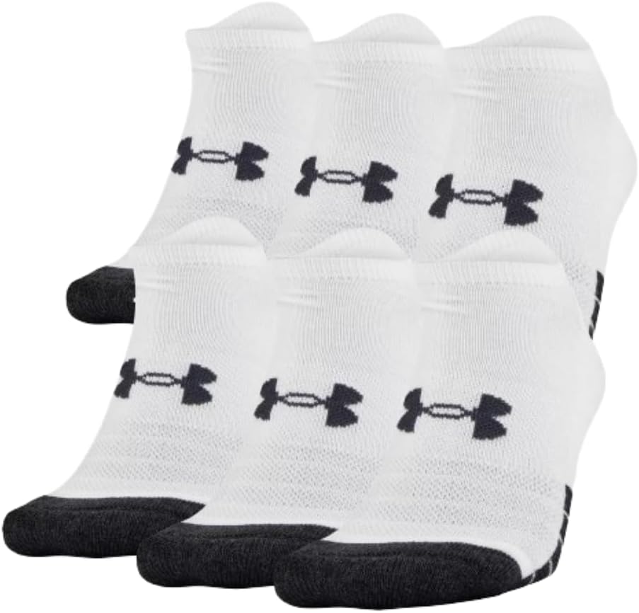 Under Armour Unisex UA Performance Tech No Show Socks 6-Pack MD White
