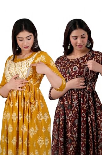 Image of Women's Maternity Kurti for Feeding Zippers | Feeding Kurti with Concealed Zip for Pre & Post Pregnancy |Maternity Dresses for Women (Combo Pack of 2 Kurti)