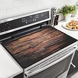 SUMNEESHA Dark Wood Stove Top Covers for Electric Stove Vintage Natural Wooden Board Rustic Farmhouse Style Glass Top Stove Protector Heat Resistant Range Covers Countertop Mat 28x20 Inch