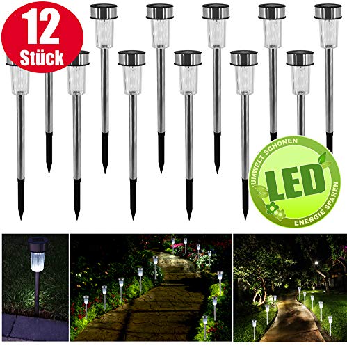 Preisvergleich Produktbild Solarleuchte Solar - Energie durch sparende LED Solarlampen - Gartenleuchte - 12 Stück - Auto EIN / Aus - Solarlampe Energiesparend Ideal für Terrasse, Rasen, Garten, Wege und Blumentöpfe