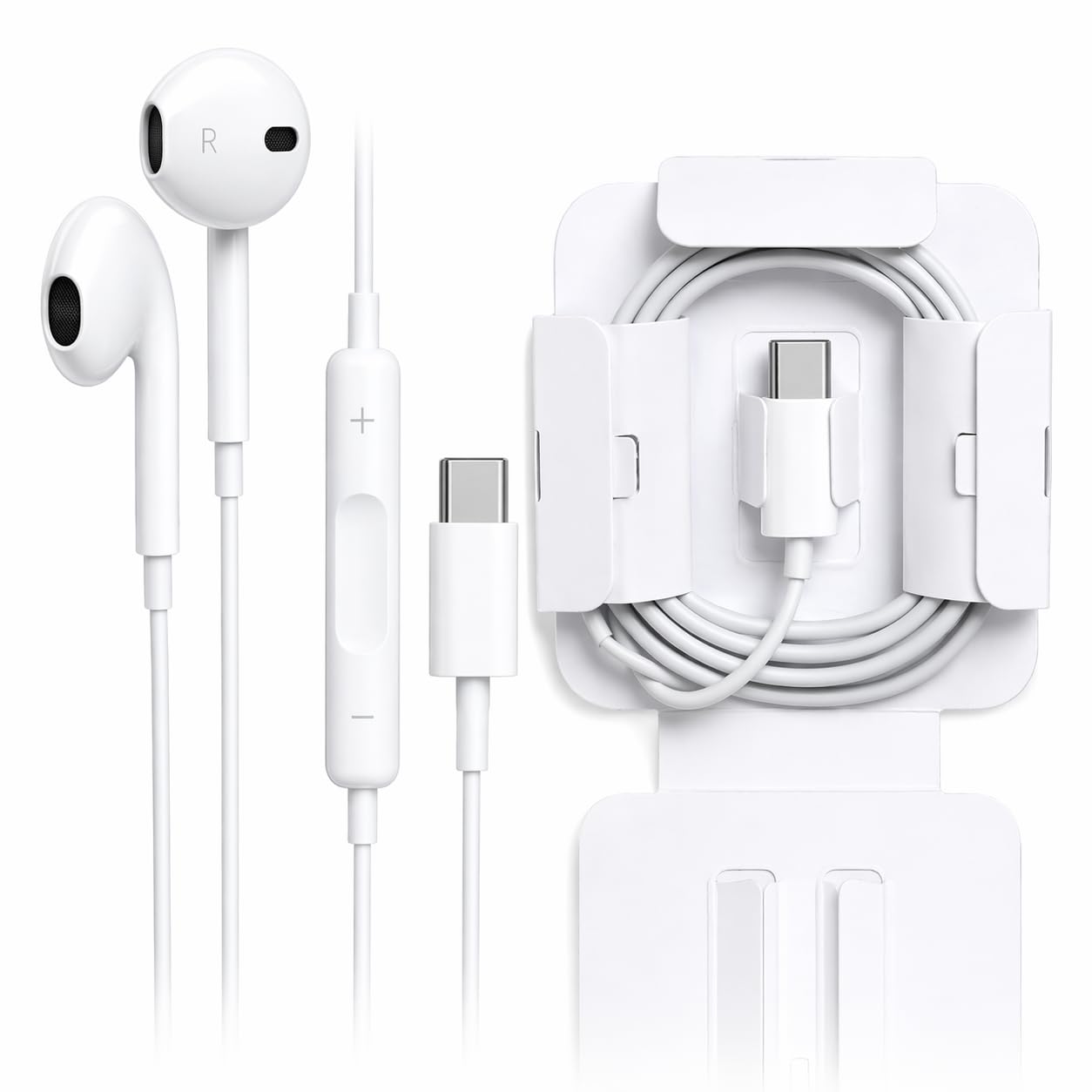 Wired Earphones with Inline Microphone and Volume Control, Compatible with Type-C Devices, White-image-38