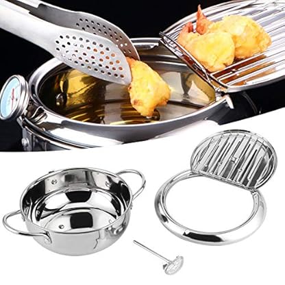 cigemay Tempura-Friteuse, Mini-Edelstahl-Friteuse, temperaturgesteuerter Haushalt im japanischen Stil, geeignet für Induktionsherd(24CM) – Bild 8