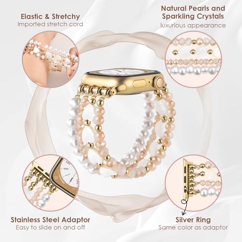 KOREDA Beaded Bracelets Compatible for Apple Watch Band 38mm 40mm 41mm 42mm 44mm 45mm 46mm Women, Fashion Handmade Dressy iPhone Watch Bands Stretchy Strap for iWatch Series 12 11 10 9 8 7 6 5 4 3 2 1 SE - image 5