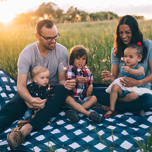 Image of Little Unicorn 5'x7' Outdoor Family Picnic & Beach Blanket | Durable & Water-Resistant Fabric | Compact Fold & Easily Wipes Clean | Zipper Pocket (Navy Plaid)