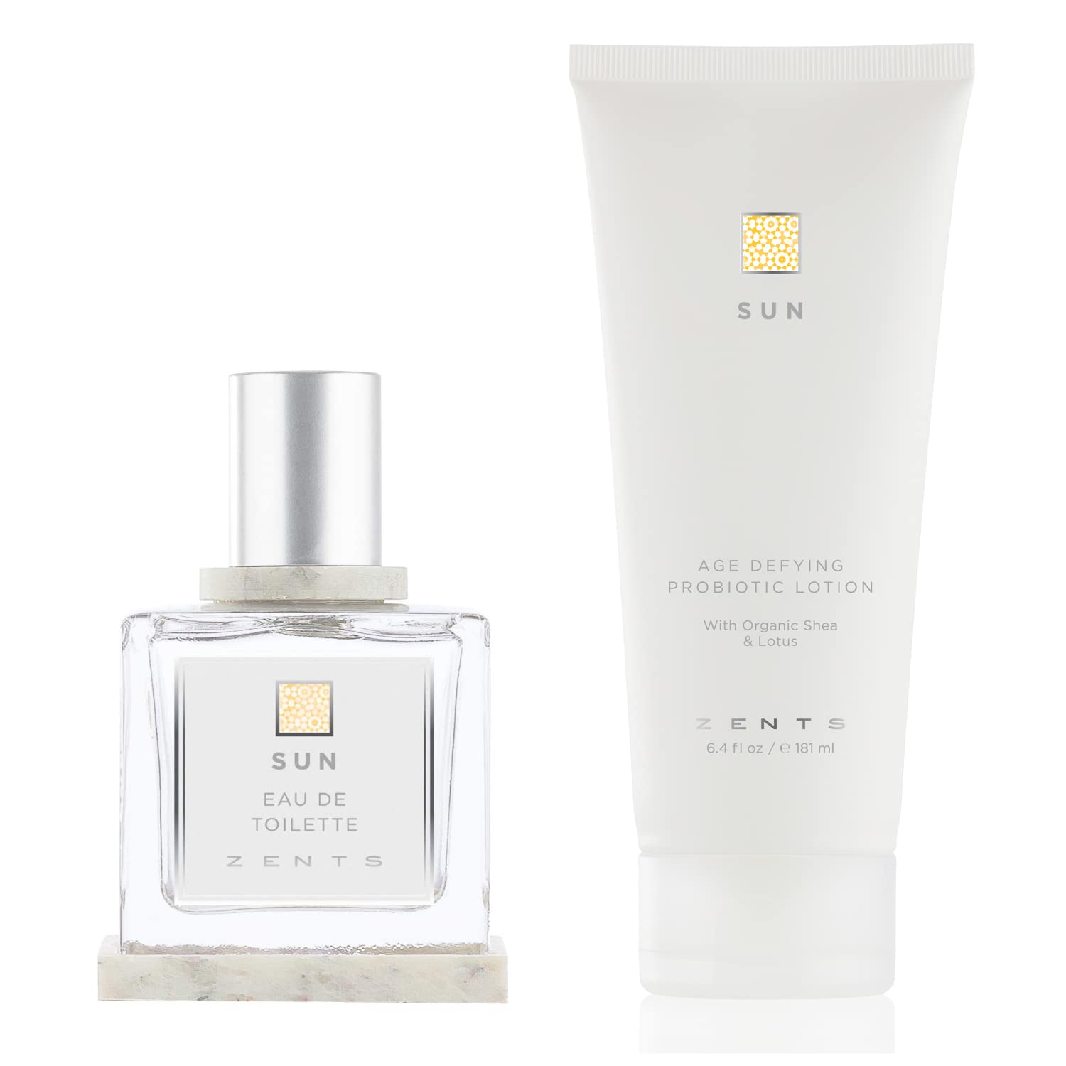 Zents Two-Piece Gift Set for Women (Sun Fragrance) | Eau de Toilette & Hydrating Body Lotion | Long-Lasting Perfume with Vanilla & Sandalwood | Nourishing Body Cream | 1.7 fl oz & 6.4 fl oz