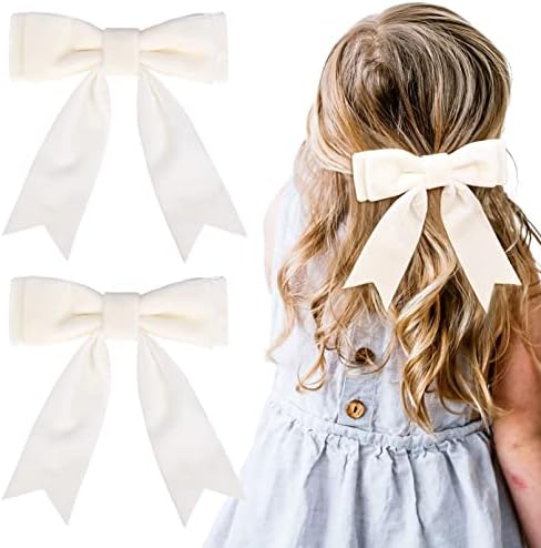 2PCS 5" Velvet White Hair Bows Girls Hair Clips Ponytail Holder Accessories for Girls Toddlers
