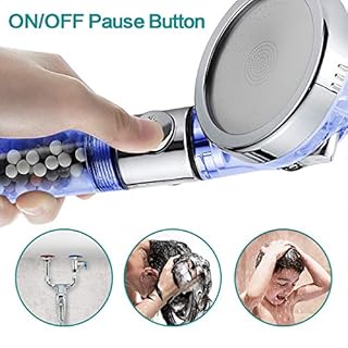 MIAOHUI Blue Zenbody Shower Head with Filter Beads, 3 Modes Showerhead with On Off Switch, Handheld Eco Water Spa Shower Head with Hose, Adjustable Bracket, Self-adhesive Holder