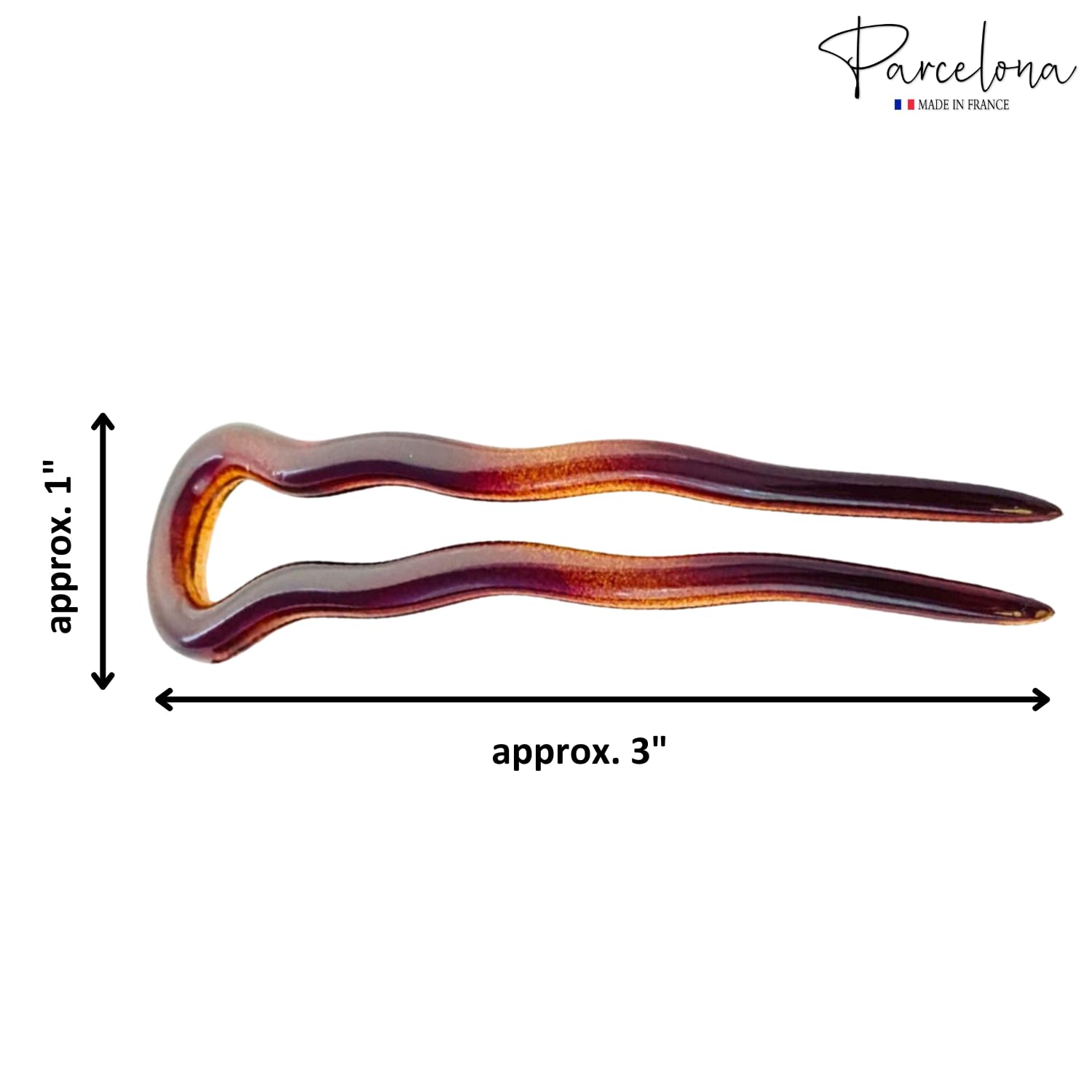 Parcelona French Mystic Large 3" Tortoise Shell Celluloid Made in France Set of 6 Wavy Crink U Shaped Chignon Hair Pins Updo Bun Pin Sticks for Women and Girls
