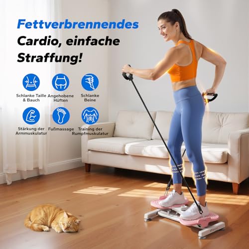 MERACH Hüfttwister, Twist Waist Disc Borad für Frauen, Bauchmuskeltrainer mit 2 Widerstandsbändern für Schlanke Taille & Core-Training, Max 136KG, Geräuschloses Heim-Fitnessgerät - Rosa (Pro)