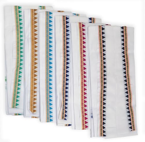 Image of Handloom Pure Cotton Traditional God Towel | Gamcha /Angocha Towel | Fast Absorbing Bath Towels for Men, Women & Kids | Perfect for Everyday Use |Pack of 6 | Size 76 x 178 cm | White