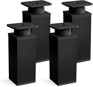 sossai® Patas para muebles MFV1 | 8 piezas | altura regulable | Diseño: Negro | Altura: 80 mm (+20mm) | Perfil cuadrado: 40 x 40 mm |Tornillos incluidos