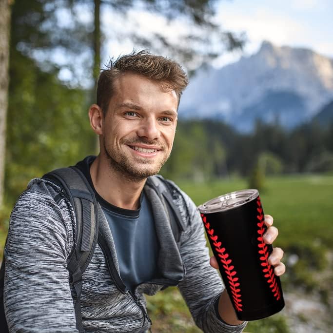 Miniatura 9 de Regalos de béisbol de 20 onzas, taza de café de viaje con tapa, tazas aisladas de fútbol, regalos de campo deportivo para equipo, hombres y mujeres