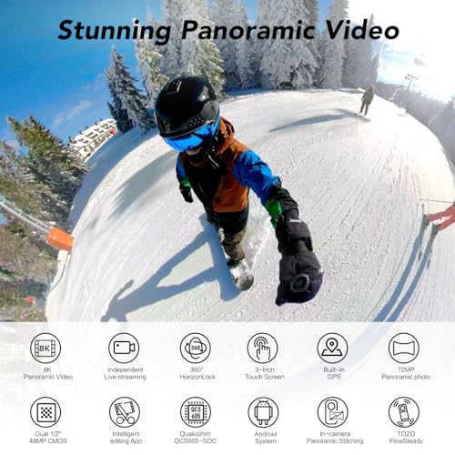 TOZO AnyVue Android Smart 360 Action Camera with 1/2" 4800W CMOS, 5.7K 360 Video, 12K 360 Photo, Intelligent Tracking Action Camera with Editing App, Built-in GPS, 4K Live Streaming, 3.0" Touchscreen - Image 3