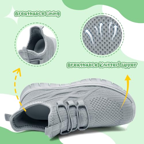 WYGRQBN Kids Sneakers Casual Athletic Boys Girls Shoes Tennis Running Fashion Lightweight Breathable Mesh Sports School Outdoor Little Kid/Big Kid Light_Gray by WYGRQBN - Image 4