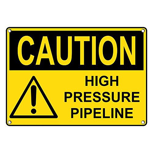 Weatherproof Plastic OSHA Caution High Pressure Pipeline Sign with English Text and Symbol
