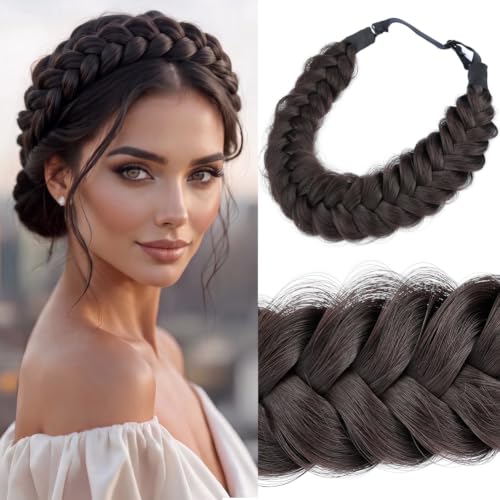 DIGUAN Messy Wide 2 Strands Synthetic Hair Braided Headband Classic Chunky Plaited Braids Elastic Stretch Hairpiece Women Girl Beauty accessory, 62g/2.1 oz (Chocolate)