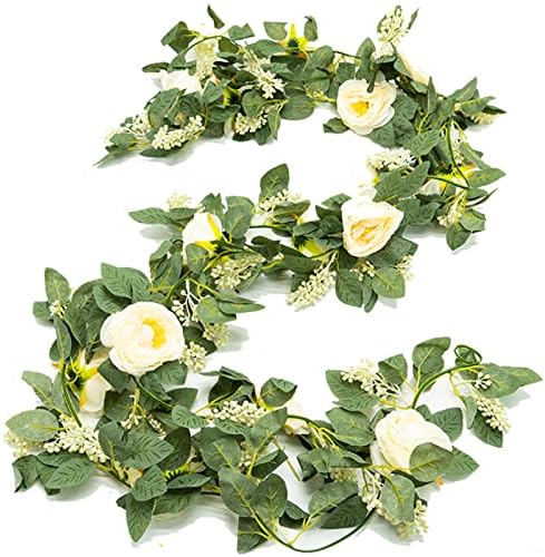 SZXMDKH Fake Silk Rose Garland, 2PCS 13FT Artificial Vine Hanging Flowers Plants for Hotel, Wedding, Party, festival, Room Decor, Office, Garden, Indoor Outdoor, Wall Decoration (White)