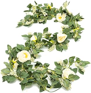 SZXMDKH Fake Silk Rose Garland, 2PCS 13FT Artificial Vine Hanging Flowers Plants for Hotel, Wedding, Party, festival, Room Decor, Office, Garden, Indoor Outdoor, Wall Decoration (White)