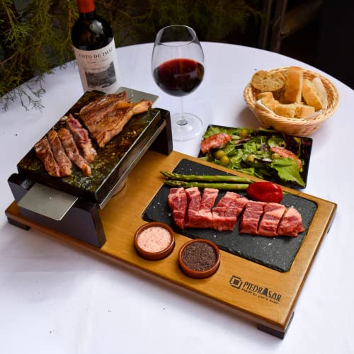 Miniatura 3 de Piedra Para Asar Carne De 15x20 Con Quemador Y Plato De Pizarra Modelo Deluxe