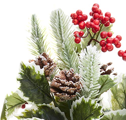 Admired By Nature Gpb7811-Snow Artificial Holly Leaves, Mixture Of Red Berries, And Pinecone Snow Bush For Christmas Holiday Home Decorating Floral Arrangement. #TOP5