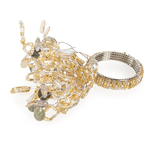 Dii Christmas Thanksgiving Holiday Tabletop Décor Collection Decorative Napkin Ring Holder Set, 1.5" Diameter, Gold Beaded Sparkle, 6 Piece #TOP1