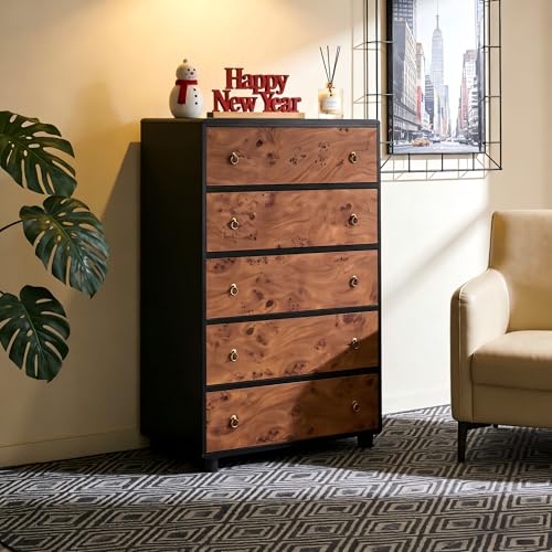 Garvee 5 Drawers Dresser for Bedroom, 46" Tall Wood Chest of Drawers with Metal Handles, Heavy-Duty TV Stand for Living Room, Closet Storage Organizer