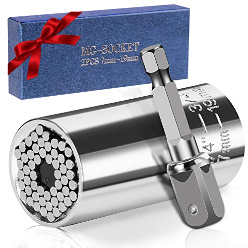 Universal Socket - 7-19mm Multi Function Universal Hand Tools Socket Wrench,Power Drill Adapter Socket DIY Tool,Best Gifts Tools for Men, Father, Husband DIY Handyman or Women (Silver)