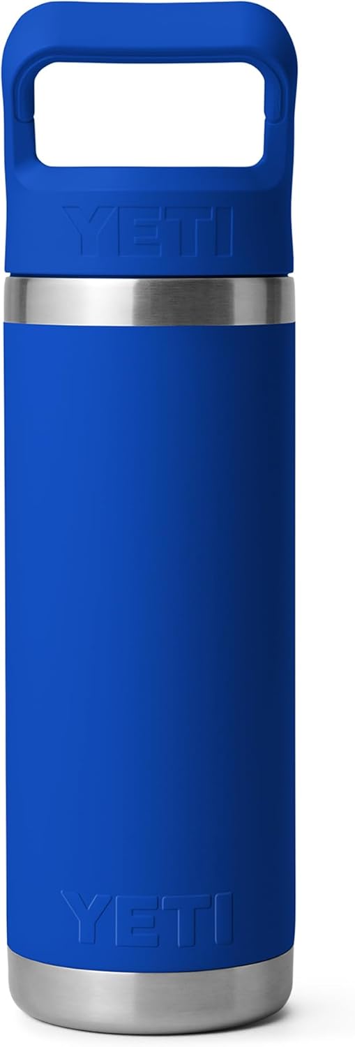 YETI Rambler 18 oz Bottle, Vacuum Insulated, Stainless Steel with Color Matching Straw Cap, Royal Blue