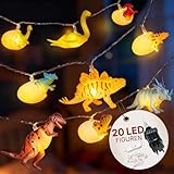 CozyHome Dino Lichterkette Kinderzimmer Deko - 12 LED Figuren & 4 Meter Strombetrieben I Bett Hausbett Lichterkette Kinderzimmer Junge & Mädchen Kinder Lichterketten I Für Dino Dana Dinosaurier Fans