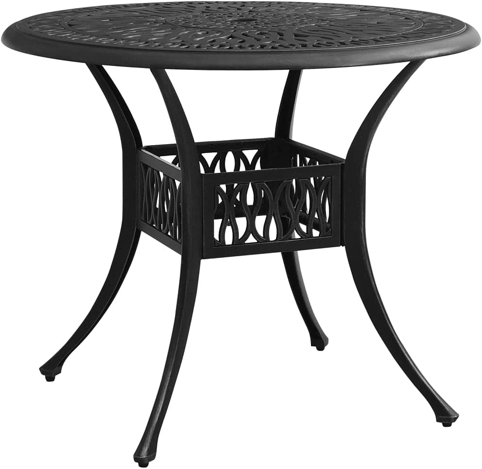 Black Cast Aluminum Garden Table Medium Round Patio Table Small Outdoor Bistro Table Durable Matte Finish Dining Table for Indoor Outdoor Use