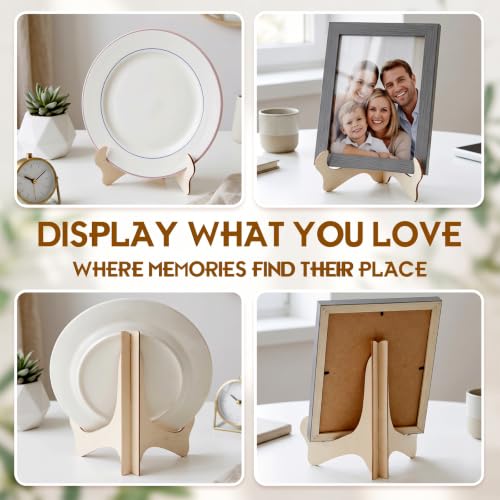 Image of RattanView 8 inch 24 Pcs Wooden Plate Stands for Display Picture Holder Stand | Detachable Wooden Easel Plate Display With 3D Interlocking Design, Stable Holder For Photos, Frames, Weddings And Exhibits