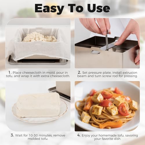 Tofu Press Stainless Steel, Tofu Presser Fast and Efficient Water Removal for Firm Tofu, Easy to Clean & Dishwasher Safe, Comes with Stainless Steel Drip Tray and Cheese Cloth by Mageeki - Image 8