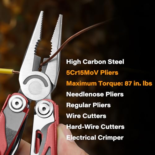 Image of Multitool, 21-in-1 Multi Tool Pliers with Safety Locking and Spring-Action Scissors, Heavy-duty Stainless Steel Multi-tool Set with Nylon Sheath for Work, Home, Garden, DIY & Auto, Brick Red