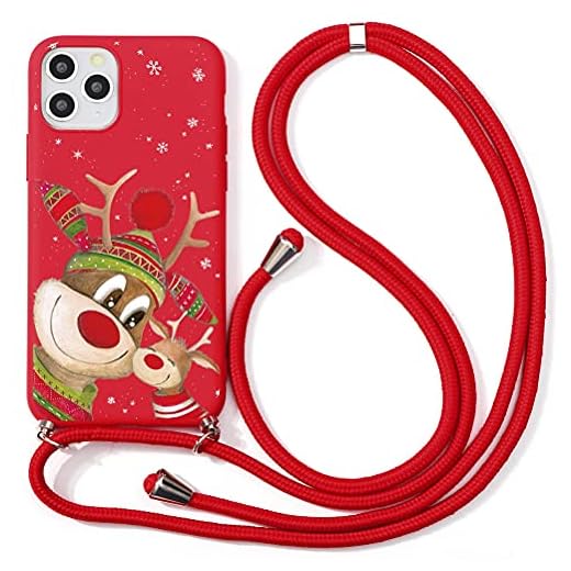 Yoedge Navidad Funda para Huawei P30 Pro con Cuerda 6,47", Carcasa Suave TPU Rojo Silicona Case con Dibujos Diseño con Correa Colgante Ajustable Collar Correa de Cuello Cadena Cordón, Alce 3