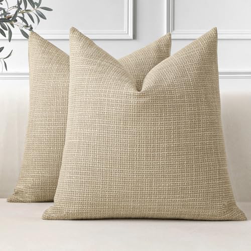 JOTOM Set of 2 Cushion Covers 60x60 cm Linen Light Tan Decorative Throw Pillow Covers 24x24 Inch Square Cushion Case Home Decor Pillowcases for Couch Sofa Living Room Bed (Light Tan)