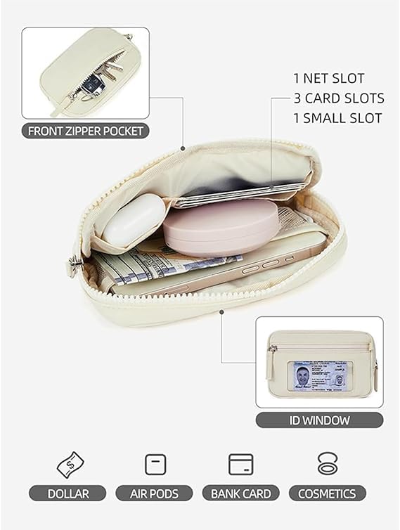 The Small Wallet 2nd Gen,Nylon Quilted Wristlet Wallets For Women,Fashion Lightweight Purse with 3 Zipper and ID Window3