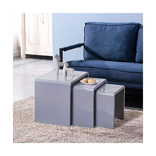 GOLDFAN Nest of 3 Coffee Tables Modern White Gloss Nesting Tables - Image 8