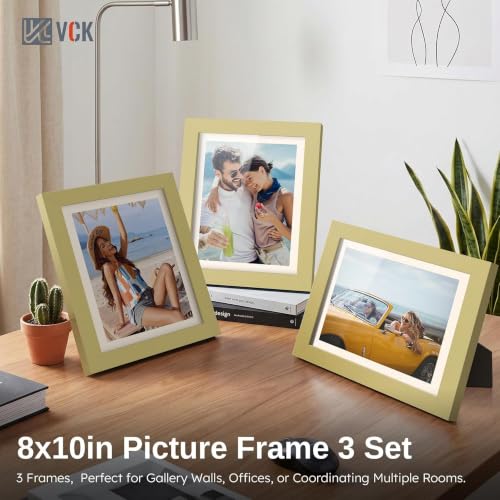Image of VCK 8x10 Picture Frames 3 Pack, Gold Wood Photo Frame, Wall Display