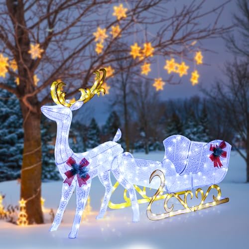 SOARS Led Rentier Outdoor mit Schlitten, beleuchtete Rentier mit 215...