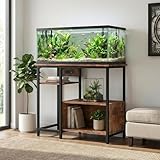 Garvee 40-50 Gallon Fish Tank Stand with Power Outlets, Heavy Duty Metal and Wood Aquarium Stand with 4-Tier Open Storage Shelves and Sturdy Legs - Rustic Brown