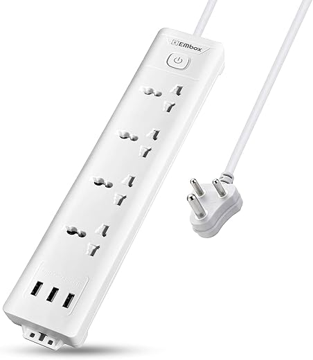 EMBOX Extension Board with USB (2.4 A) | 2500W Extension Board with Switches, Spike Guard | Universal Sockets Extension Co...