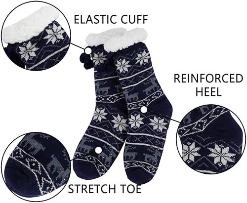 Image of BenSorts Women Thick Christmas Slipper Socks Non Slip Grippers Size 6-10